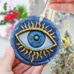 Greek Evil Eye Ceramic Christmas Ornaments - 3.5
