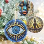 Greek Evil Eye Ceramic Christmas Ornaments - 3.5