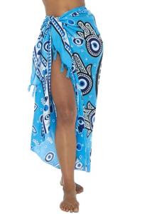 Turquoise Greek Eye Sarong Coverup with Coconut Clip
