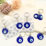 Blue Glass Evil Eye Keychains - 24 Set