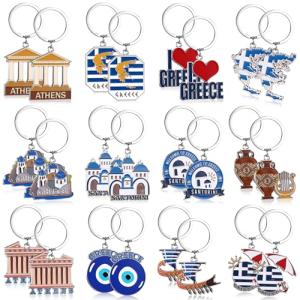 24 Pcs Greek Evil Eye Metal Keychains Set