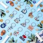 24 Pcs Greek Evil Eye Metal Keychains Set