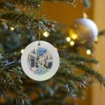 Santorini Blue White Mosaic Circle Ornament