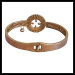 Gold Tone Evil Eye Charm Bangle with Greek Key