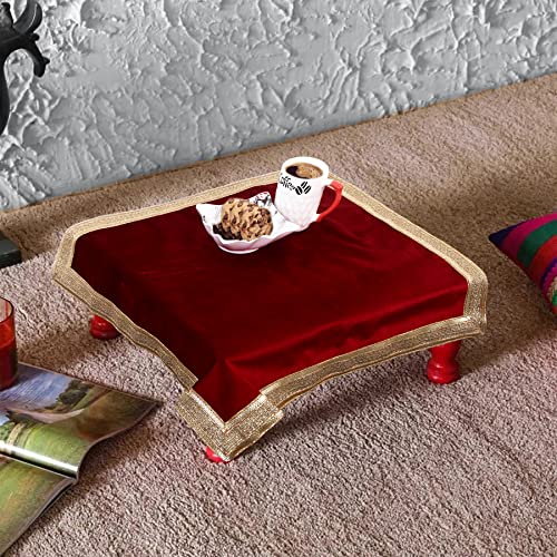 Red Velvet Pooja Cloth with Golden Border