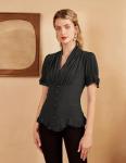 Victorian-Style Black Short Puff Sleeve Blouse