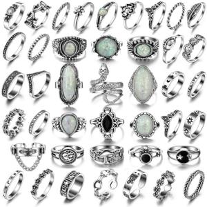 42-Piece Vintage Silver Knuckle Ring Set