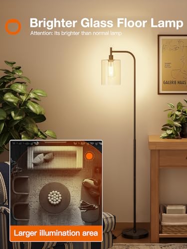 Modern Matte Black Floor Lamp with Glass Shade