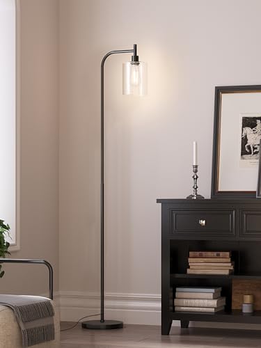 Modern Matte Black Floor Lamp with Glass Shade