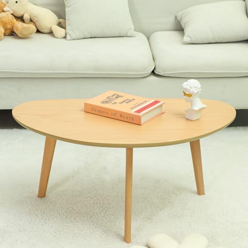 Minimalist Oval Coffee Table in Natural Wood