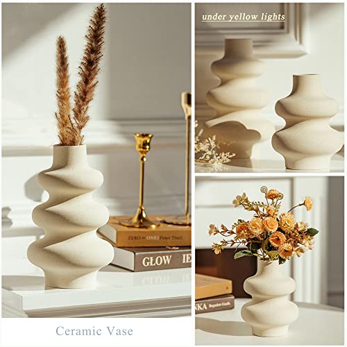 Off White Ceramic Vases Set for Dried Flowers