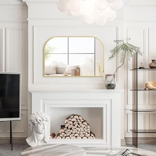 Modern Arched Gold Metal Wall Mirror 61 x 91 cm