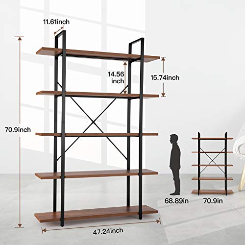 Tall 5-Tier Wood and Metal Minimalist Bookshelf