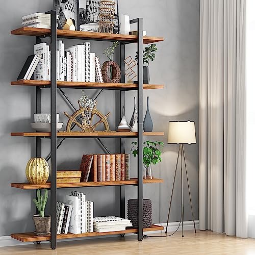 Tall 5-Tier Wood and Metal Minimalist Bookshelf
