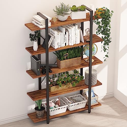 Tall 5-Tier Wood and Metal Minimalist Bookshelf