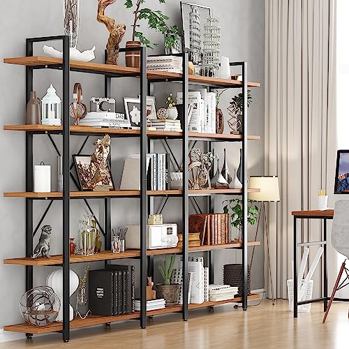 Tall 5-Tier Wood and Metal Minimalist Bookshelf