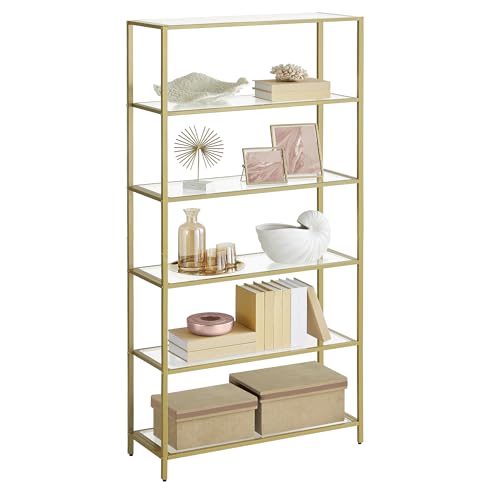 Slim 6-Tier Bookcase with Glass and Steel