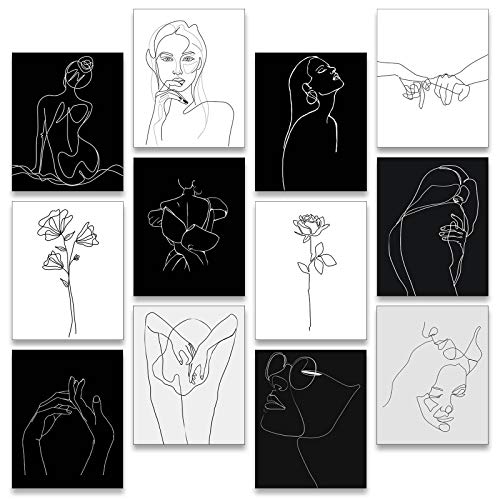 12 Minimalist Line Art Prints - Women & Flowers