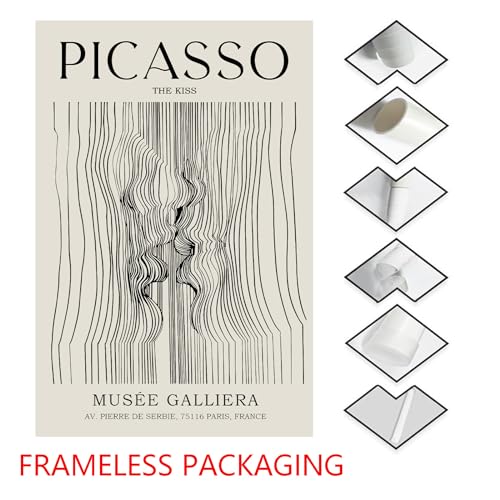 Beige Abstract Line Art Kissing Couple Print