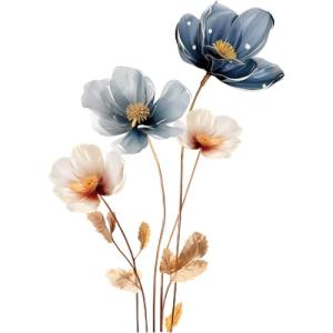 Blue Flower Gold Leaf Wall Sticker - Vintage Style
