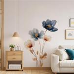 Blue Flower Gold Leaf Wall Sticker - Vintage Style