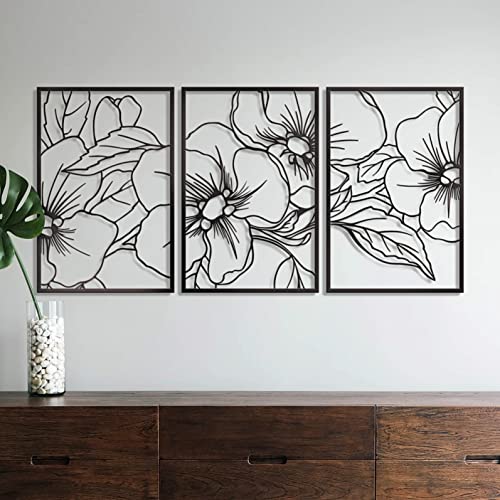Vivegate Black Floral Minimalist Metal Wall Art