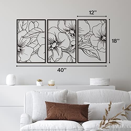 Vivegate Black Floral Minimalist Metal Wall Art