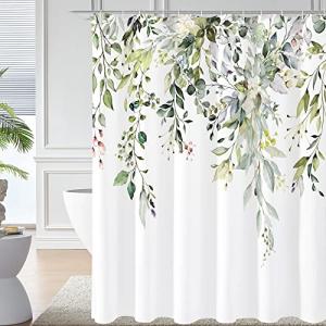 Sage Green Floral Shower Curtain with Hooks