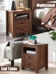 Rustic Nightstand with Charging Station and Storage