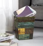 Small Rustic Wooden Trash Can with Metal Handles