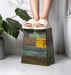 Small Rustic Wooden Trash Can with Metal Handles
