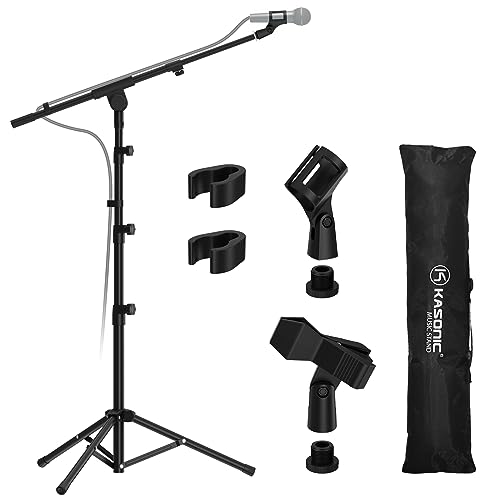 Adjustable Boom Mic Stand with Clips - Black