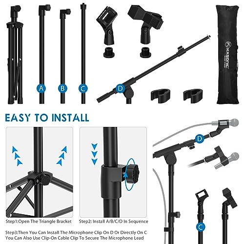 Adjustable Boom Mic Stand with Clips - Black