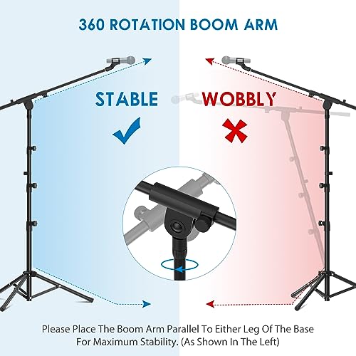 Adjustable Boom Mic Stand with Clips - Black