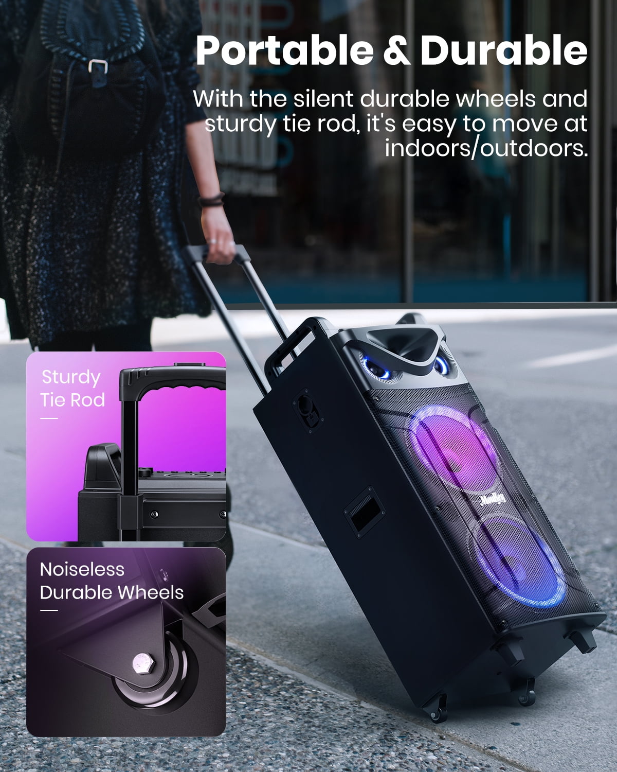 Moukey Karaoke Speaker with Wireless Microphones and Lights