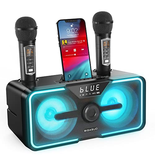 Karaoke Machine with Wireless Mics and LED Lights