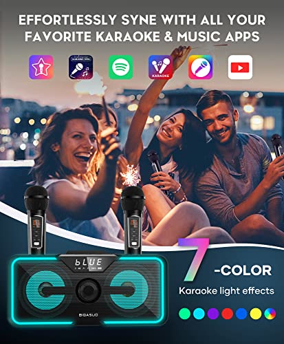 Karaoke Machine with Wireless Mics and LED Lights