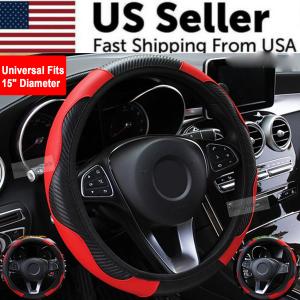 Car Accessories Steering Wheel Cover Black Leather Anti-slip 15''/38cm Universal