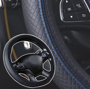 Blue Car Steering Wheel Cover Leather Good Grip Car Accessories 15"/37-38CM