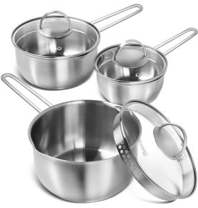 Stainless Steel Saucepan Set with Lid and Spout