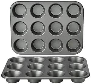 Amazon Basics Nonstick Muffin Pan, Set of 2, Sturdy, Oven Safe, Bakes Evenly, Easy to Clean, 12 Cups, Gray, 13.9x10.55x1.22"
