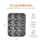 Amazon Basics Nonstick Muffin Pan, Set of 2, Sturdy, Oven Safe, Bakes Evenly, Easy to Clean, 12 Cups, Gray, 13.9x10.55x1.22"
