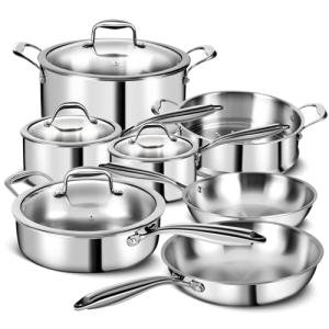 3 Ply Stainless Steel 11-Piece Cookware Set with Lids, Pots and Pans Kitchen Set, Non-Toxic, Induction, Oven, Dishwasher Safe, Professional Chef Quality