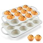 Vinino 2Pack Silicone Muffin Pan for Baking with Metal Reinforced Frame, 12 Cup Regular Size Cupcake Pan, BPA Free Silicone Muffin Tray, Cupcake Baking Pan Bite Molds for Oven Dishwasher Safe