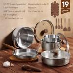 CAROTE 19pcs Stainless Steel Cookware Set with Detachable Handle, Pots and Pans Set, Induction Kitchen Cooking Sets, RV/Camping Cookware, Removable Handle, Oven Safe, Woodgrain