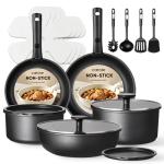 CAROTE 19Pcs Pots and Pans Set Non Stick, Cookware Set Detachable Handle, Nonstick Induction Kitchen Sets Non Stick with Removable Handle, RV Cook Ware, Oven Safe, Black