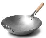 Craft Wok Traditional Hand Hammered Chinese Carbon Steel Wok with Wooden and Steel Helper Handle (14 Inch, Round Bottom Pow Wok Pan) / 731W88