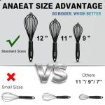 Anaeat Silicone Balloon Whisk, Perfect for Non-Stick Cookware, Milk and Egg Beater Blender, Heat Resistant Kitchen Whisks for Whisking, Cooking, Baking, Beating, Frothing & Stirring (Black)