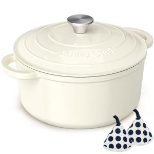 Enameled Cast Iron Dutch Oven - Umite Chef 5QT Pot with Lid & Cotton Potholders - Heavy-Duty Cookware for Bread Baking, Braising, Stews, Roasting(Cream White)