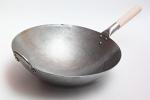 Craft Wok Big 16 Inch Heavy Hand Hammered Carbon Steel Pow Wok with Wooden and Steel Helper Handle (Round Bottom) / 731W138